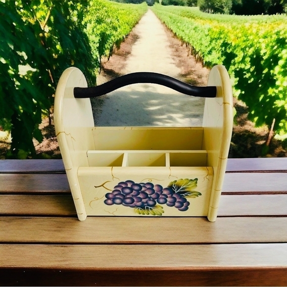 Vintage Handcrafted Ceramic Caddy Grape Design Utensil Holder Caddy Organizer - Picture 1 of 5